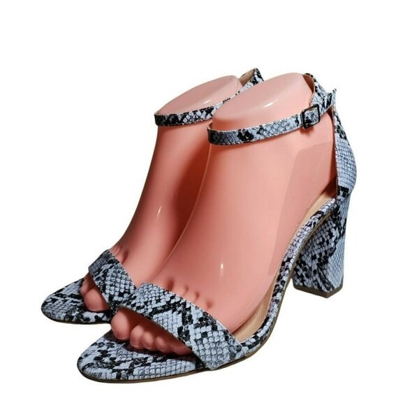 Madden Girl Womens Blue Snake Print Open Toe Ankle Strap Block Heel Sandals Sz 8 - Picture 1 of 10
